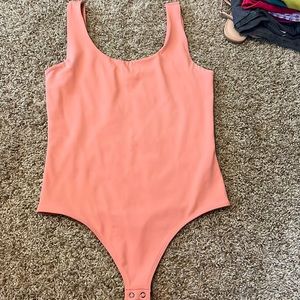 Express body contour medium tank thong bodysuit peach orange EUC